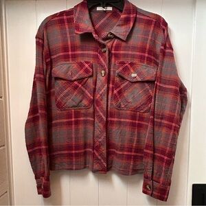 Maurices Burgundy/Orange and Blue Plaid Top